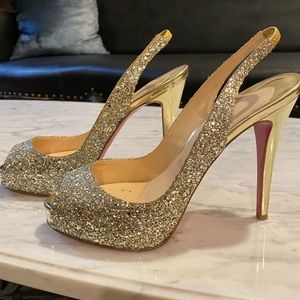Christian Louboutin size 38 gold glitter pumps